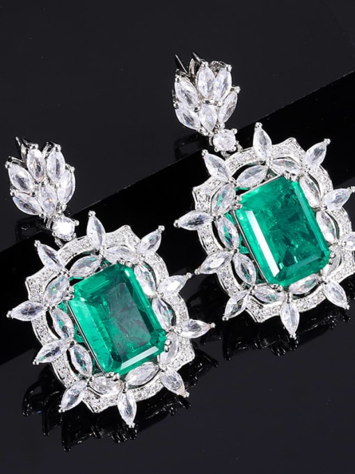Emerald earrings Brass Cubic Zirconia Luxury Geometric Earring Ring and Necklace Set