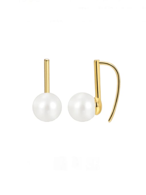 CHARME Brass Imitation Pearl Geometric Minimalist Hook Earring 0