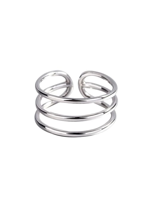 HAHN 925 Sterling Silver Geometric Minimalist  three-line glossy  Midi Ring