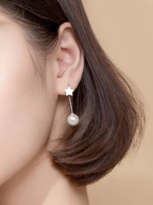 Rosh 925 Sterling Silver Imitation Pearl Round Minimalist Hook Earring 2