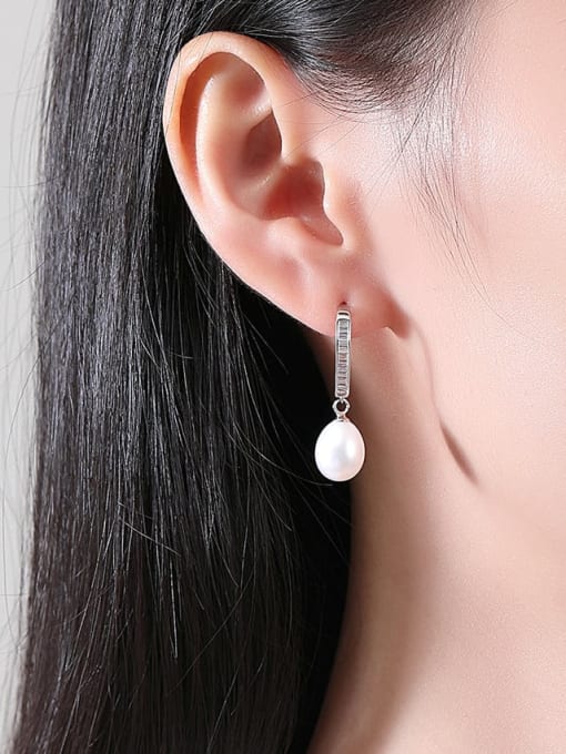 CCUI 925 Sterling Silver Imitation Pearl Irregular Minimalist Hook Earring 1