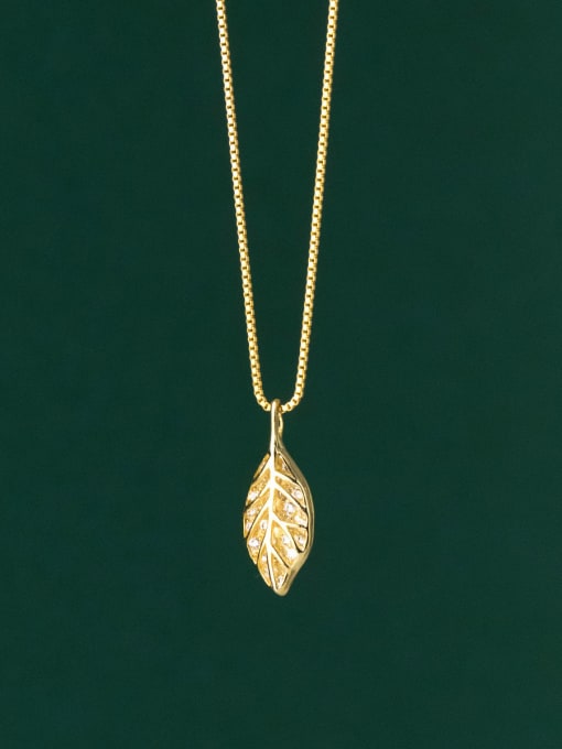gold 925 Sterling Silver Cubic Zirconia Leaf Minimalist Necklace