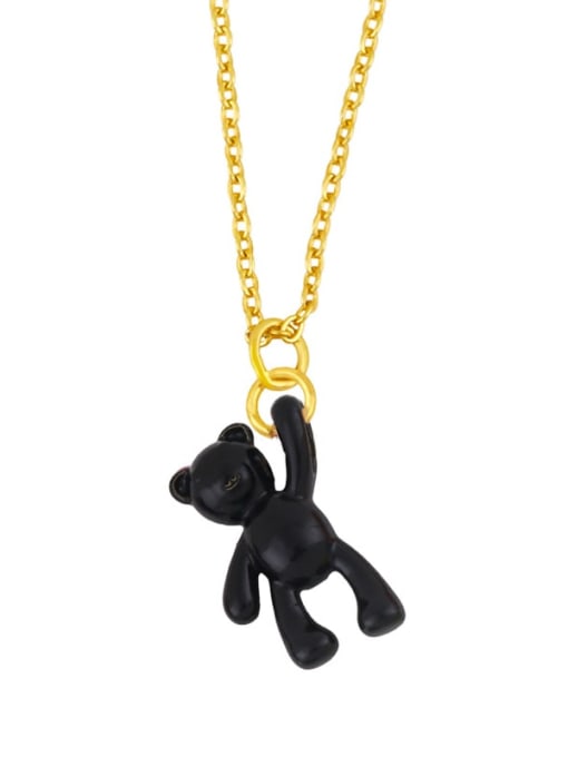 black Brass Multi Color Enamel  Cute Bear Pendant Necklace