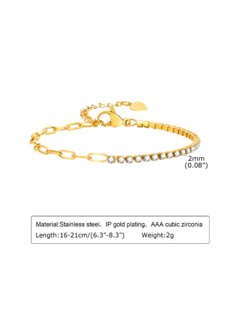 CONG Titanium Steel Cubic Zirconia Asymmetrical Chain Dainty Link Bracelet 2
