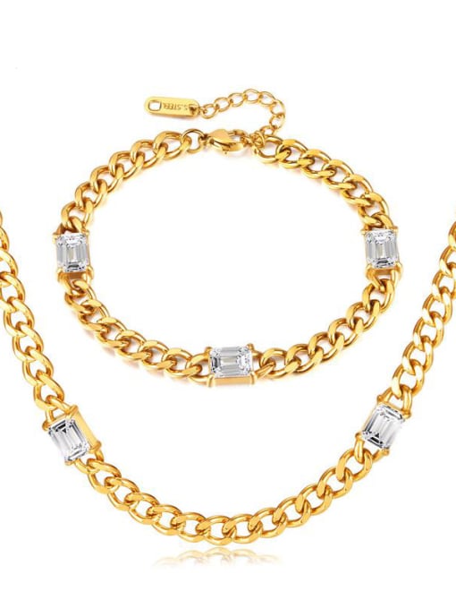 Open Sky Stainless steel Cubic Zirconia Hip Hop Geometric Bracelet and Necklace Set