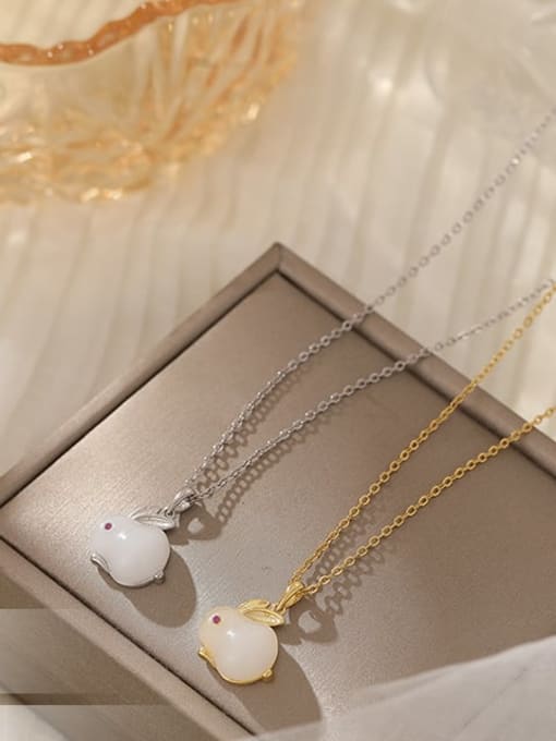 BeiFei Minimalism Silver 925 Sterling Silver Cats Eye Rabbit Cute Necklace 3