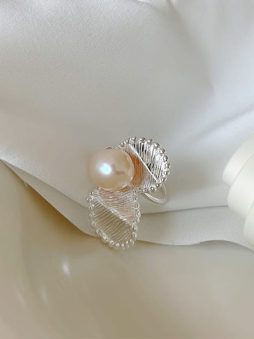 Boomer Cat 925 Sterling Silver Imitation Pearl Flower Vintage Band Ring 0
