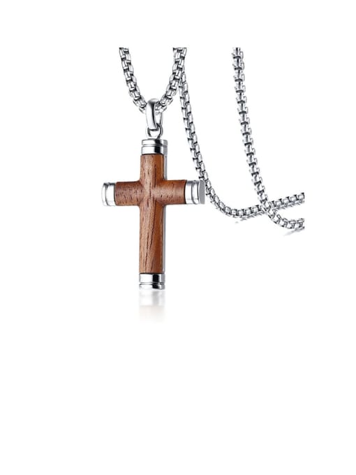 CONG Titanium Wood Cross Minimalist Regligious Necklace 0