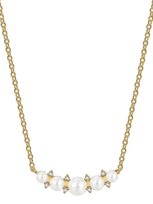 Gold Shell Zircon Necklace Brass Imitation Pearl Geometric Minimalist Necklace