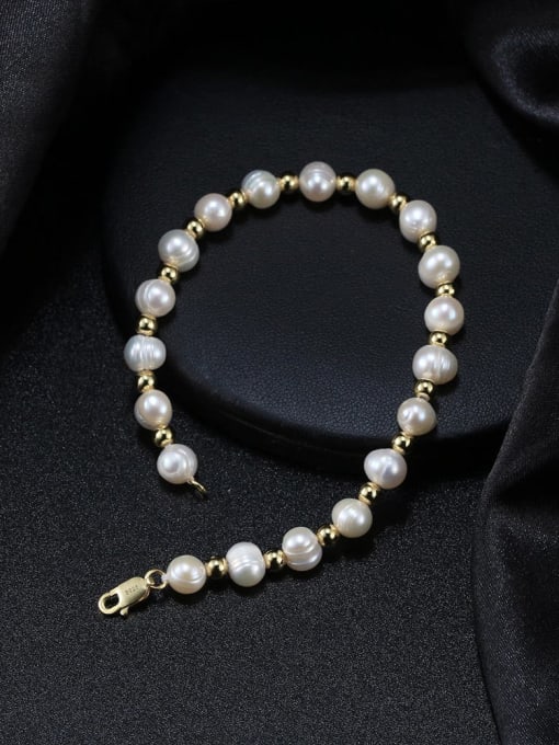 RINNTIN 925 Sterling Silver Freshwater Pearl Irregular Minimalist Handmade Beaded Bracelet 4