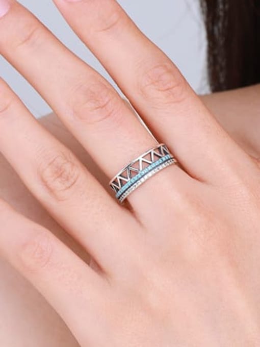 MODN 925 Sterling Silver Turquoise Geometric Trend Stackable Ring 1