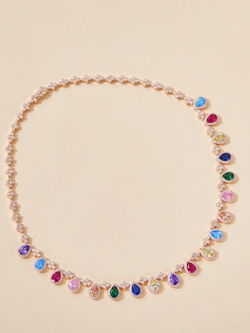 Rose Gold Brass Cubic Zirconia Multi Color Water Drop Luxury Necklace