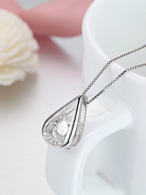 RINNTIN 925 Sterling Silver Cubic Zirconia Water Drop Minimalist Necklace 2