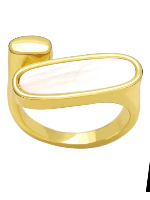 A Brass Freshwater Pearl Geometric Vintage Band Ring