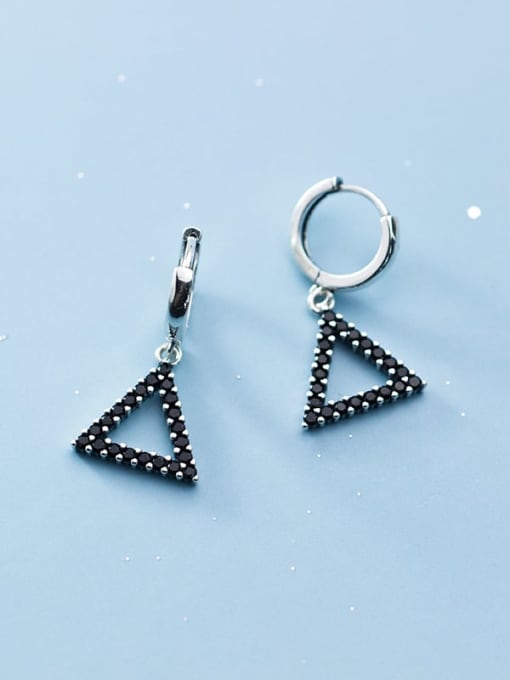 Rosh 925 Sterling Silver Rhinestone Black Triangle Minimalist Huggie Earring 2