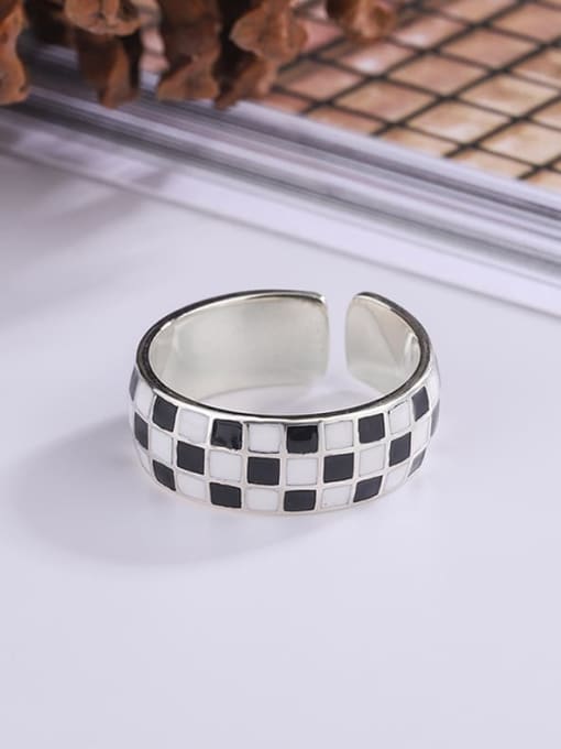 KDP-Silver 925 Sterling Silver Enamel Geometric Minimalist Band Ring 2