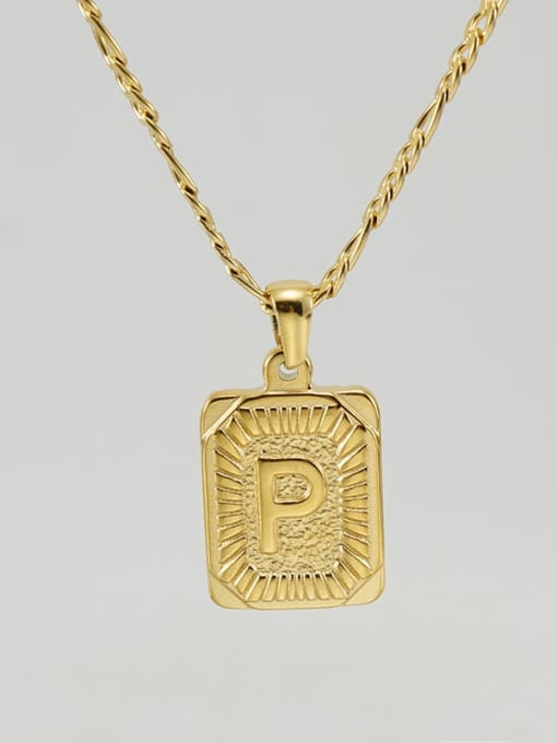 Gold P Titanium Steel Letter Hip Hop coin Necklace with 26 letters