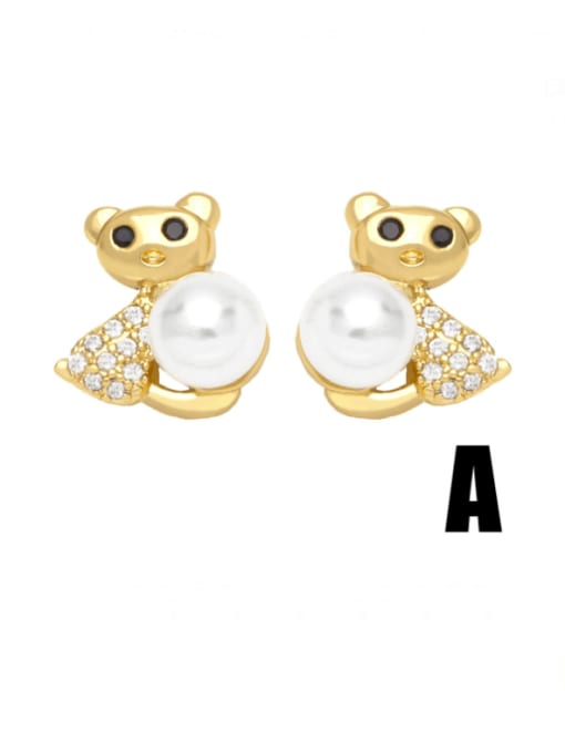 CC Brass Imitation Pearl Crown Cute Stud Earring 3