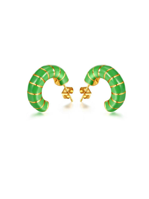 822 steel earrings green Titanium Steel Enamel Geometric Minimalist Stud Earring