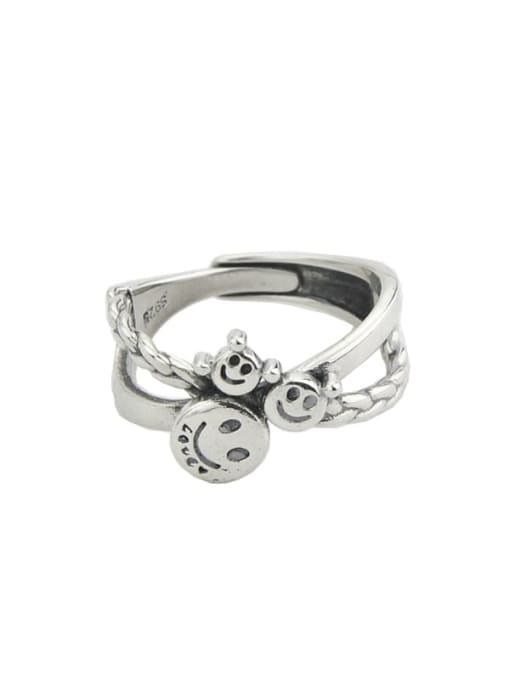 platinum Vintage Sterling Silver With Platinum Plated Simplistic Smiley Free Size Rings