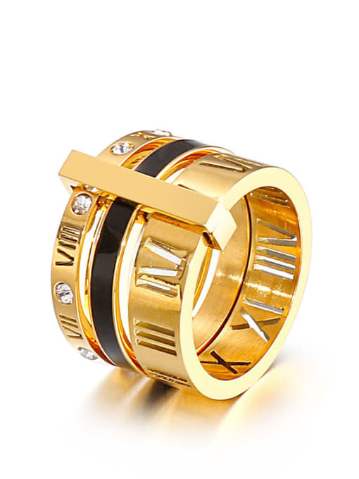 Gold, KR92266 GC Titanium Steel Cubic Zirconia Letter Band roman Ring