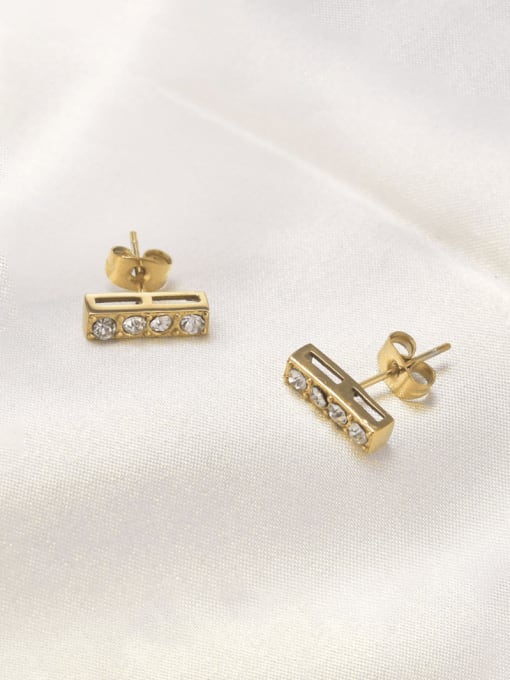 18K gold Titanium Steel Rhinestone Rectangle Minimalist Stud Earring