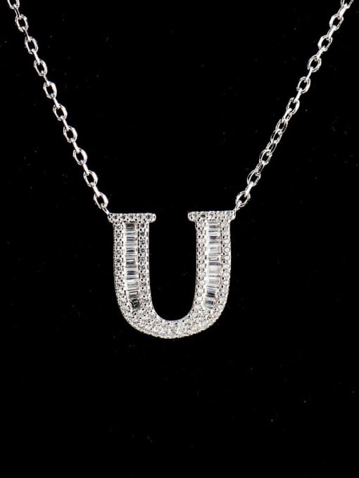 U 925 Sterling Silver Cubic Zirconia Letter Dainty Necklace