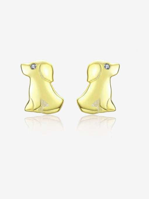 golden 925 Sterling Silver Dog Cute Stud Earring