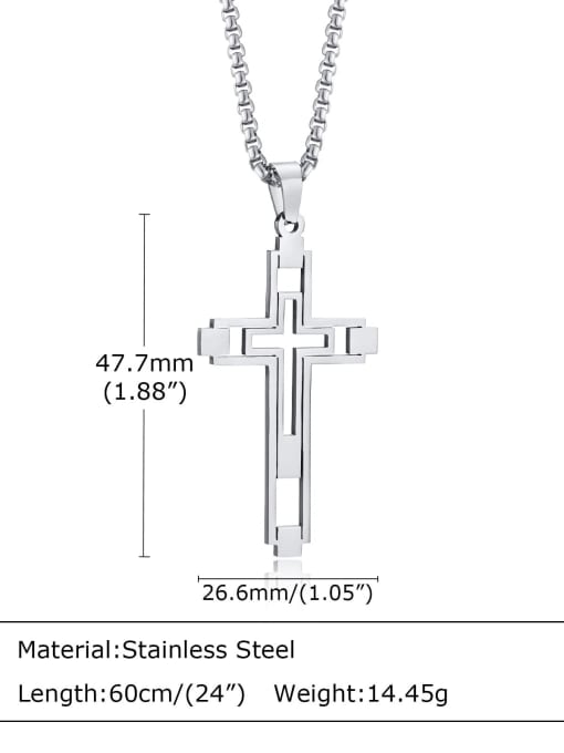 Steel color necklace 60cm long Stainless steel Hip Hop Cross  Pendant