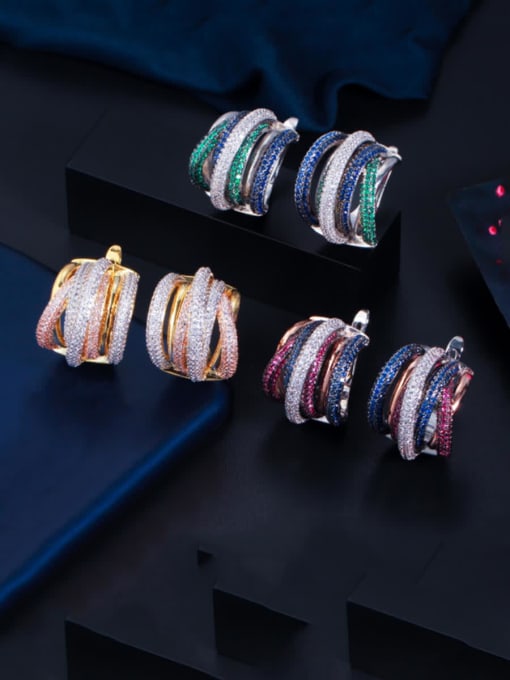 L.WIN Brass Cubic Zirconia Geometric Luxury Stud Earring