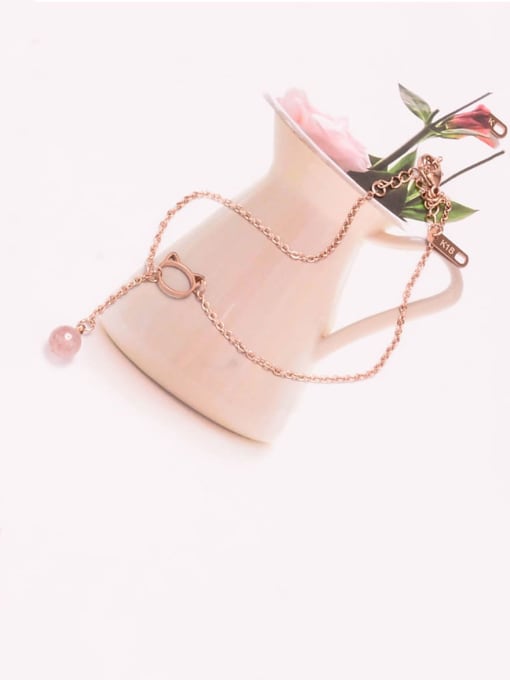 A TEEM Titanium Minimalist  Bell Tassel Cat Strawberry Crystal Adjustable Bracelet