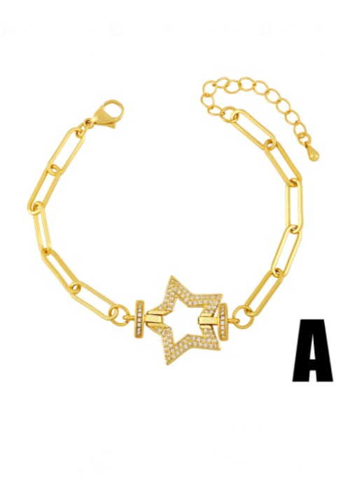 A Brass Cubic Zirconia Star Artisan Hollow Chain Bracelet