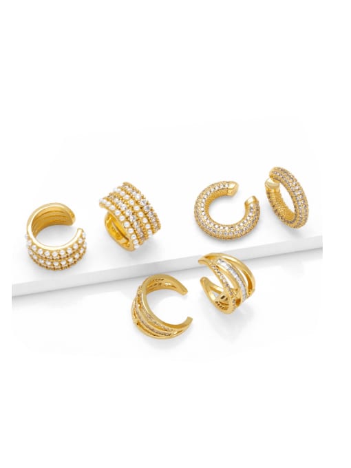 CC Brass Cubic Zirconia Geometric Hip Hop Clip Earring
