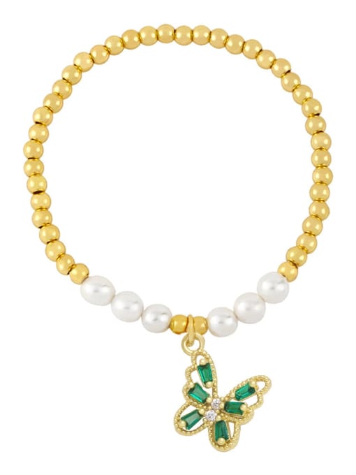 CC Brass Imitation Pearl Butterfly Vintage Beaded Bracelet 1