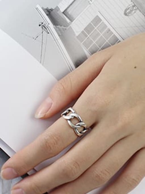 DAKA 925 Sterling Silver Hollow Geometric Minimalist Free Size Band Ring 2