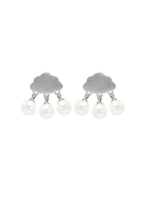 SILVER MI 925 Sterling Silver Imitation Pearl Cloud Minimalist Drop Earring 0