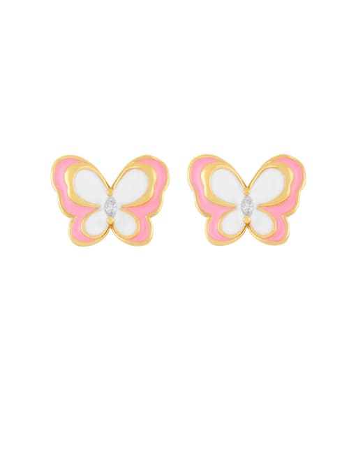 Pink Brass Enamel Butterfly Cute Huggie Earring