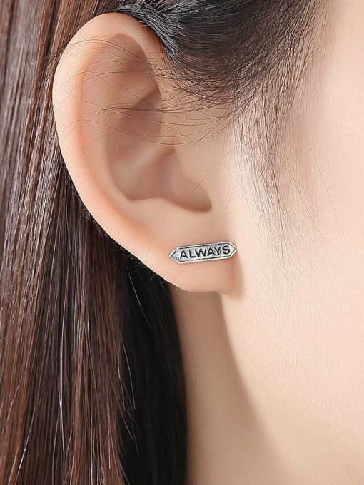 CCUI 925 Sterling Silver Letter Cute Simple geometric letters Stud Earring 1