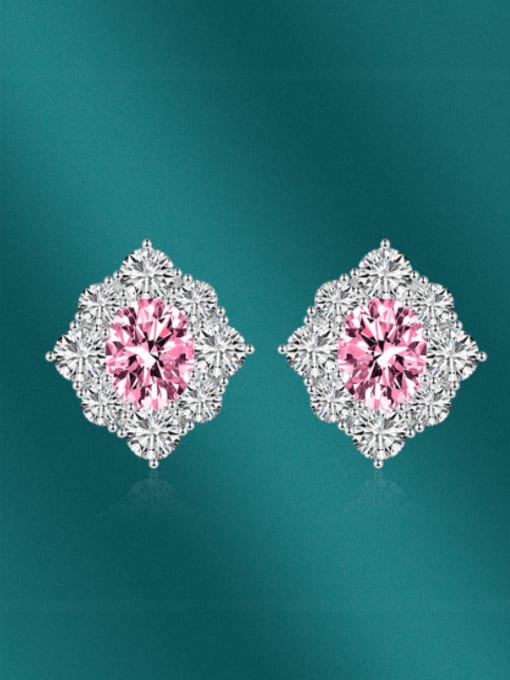 Pink Brass Cubic Zirconia Multi Color Geometric Dainty Stud Earring