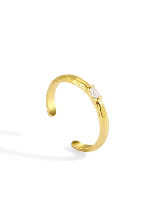 Gold Brass Rhinestone Round Minimalist Band Ring