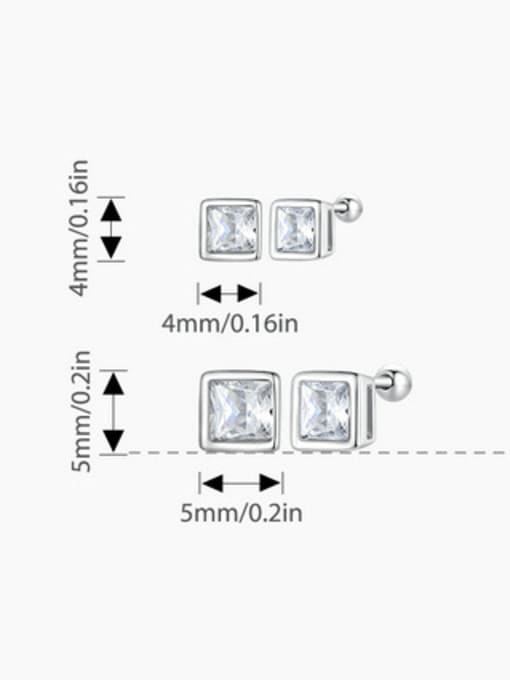 Jare 925 Sterling Silver Cubic Zirconia Square Dainty Stud Earring 3