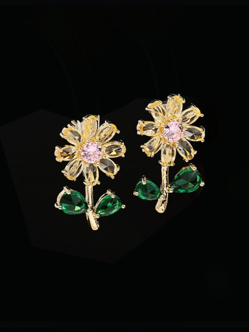 Luxu Brass Cubic Zirconia Flower Luxury Stud Earring 2
