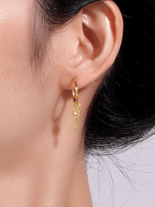 Gold Key Zircon Earrings Brass Cubic Zirconia Key Minimalist Huggie Earring