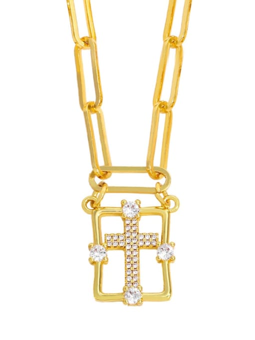 B Brass Cubic Zirconia Cross Vintage Necklace