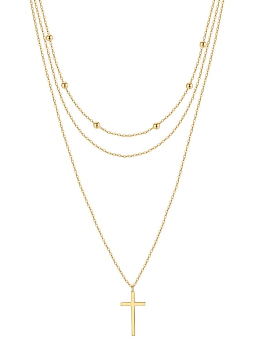 14K gold, weighing 4.36g 925 Sterling Silver Bead Cross Minimalist Multi Strand Necklace