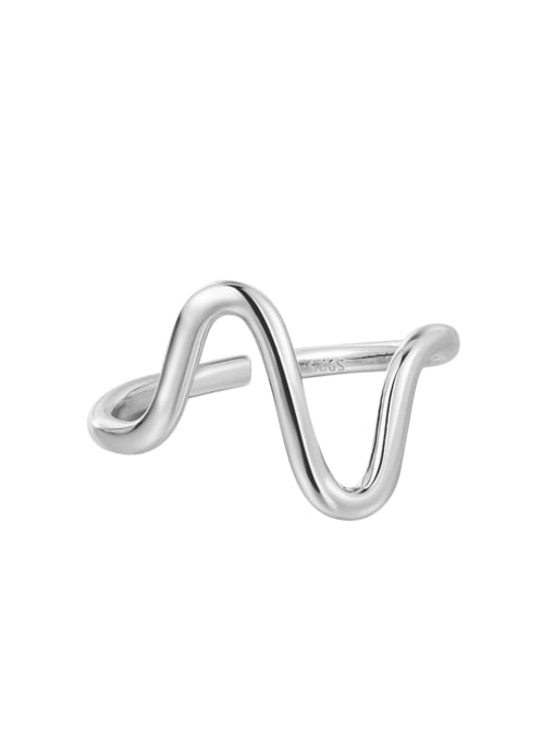 Platinum 925 Sterling Silver Geometric Minimalist Wave Irregular Band Ring