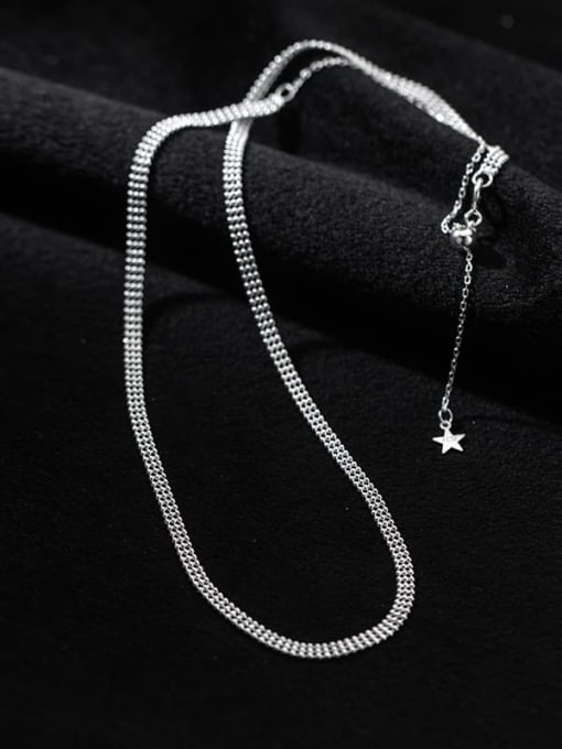 Rosh 925 Sterling Silver Bead Round Minimalist Multi Strand Necklace