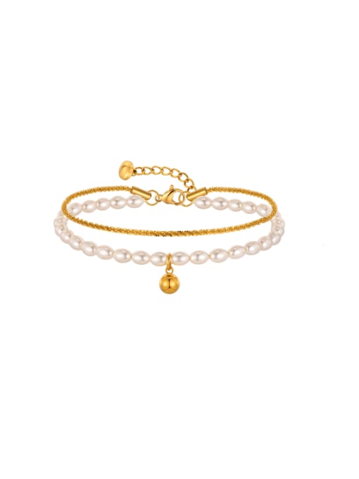 golden Stainless steel Imitation Pearl Round Minimalist Strand Bracelet