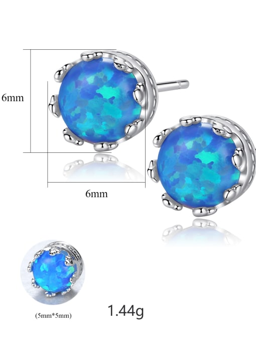 CCUI 925 Sterling Silver Opal Blue Round Minimalist Stud Earring 3