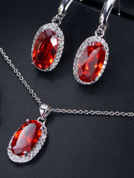 Red uS 6 Brass Cubic Zirconia  Luxury Oval Earring Ring and Necklace Set